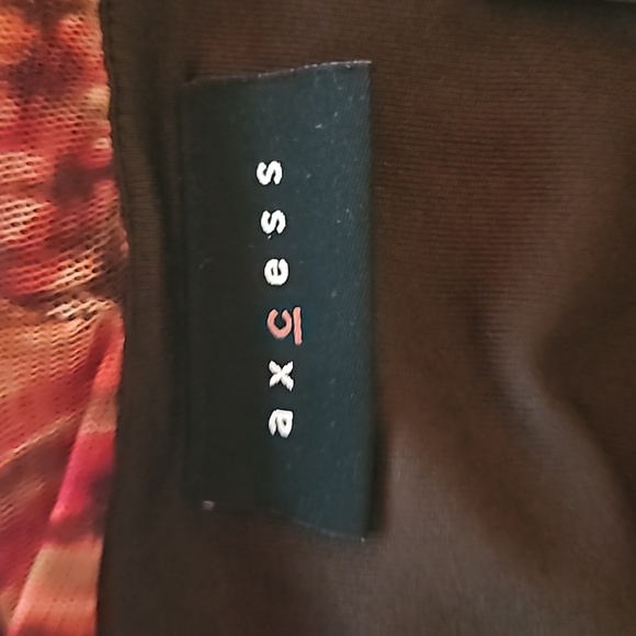 3/$30 Vtg AXCESS Brown Ombre Swirl Mesh Overlay Short Sleeve Scoop Neck Blouse - Picture 7 of 9